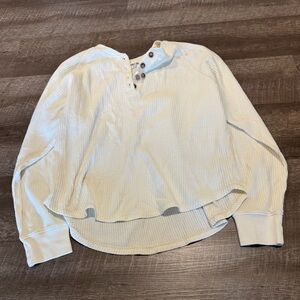 Double Zero White Waffle Knit Button Long Sleeve Top